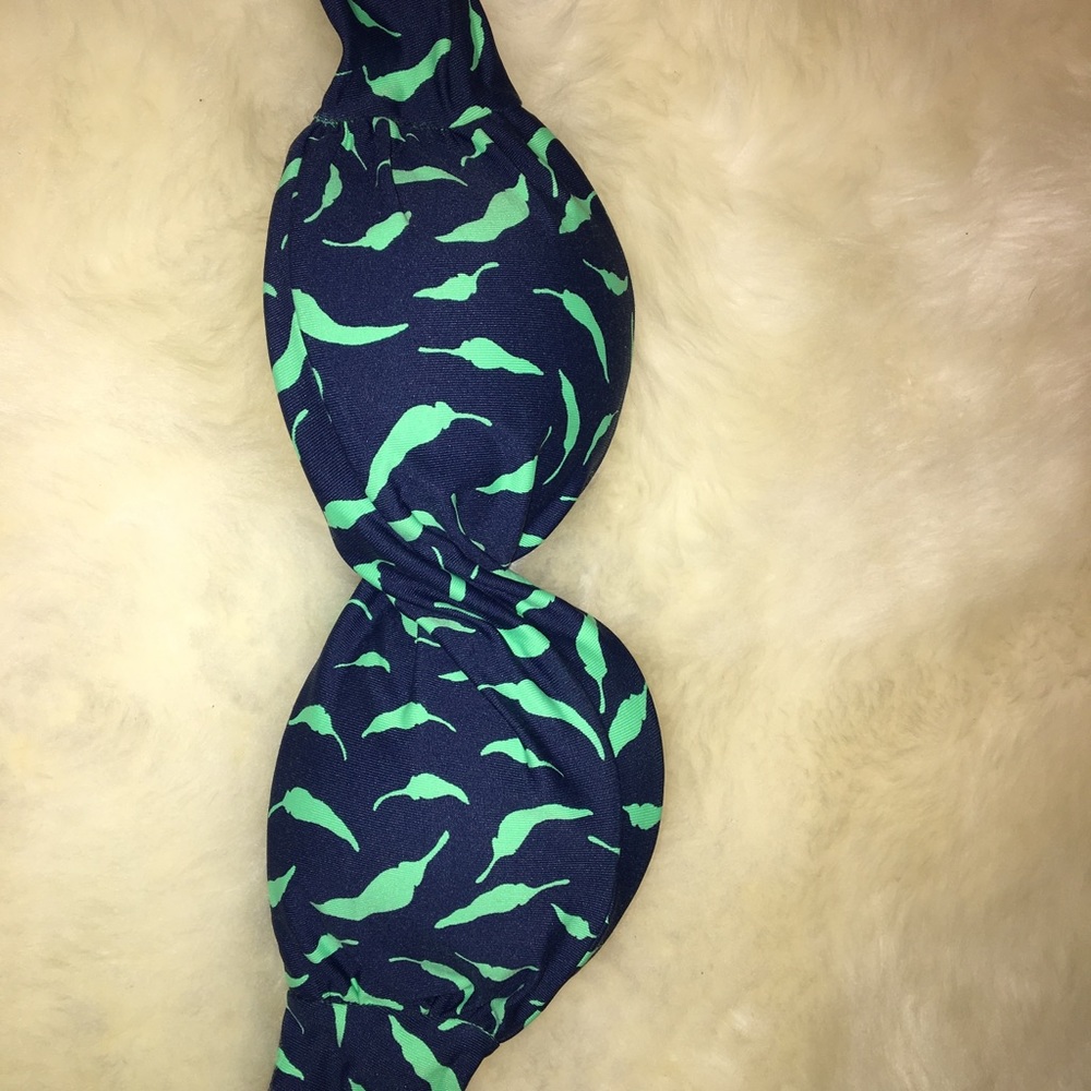 Blue with Green Pepper Print Twisted Bandeau Top